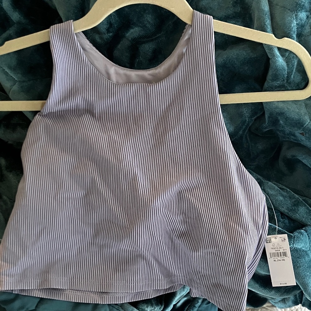 Old Navy Kids XL 14-16 PowerSoft Longline Sports Bra - Light Blue Pinstripe - Picture 2 of 7